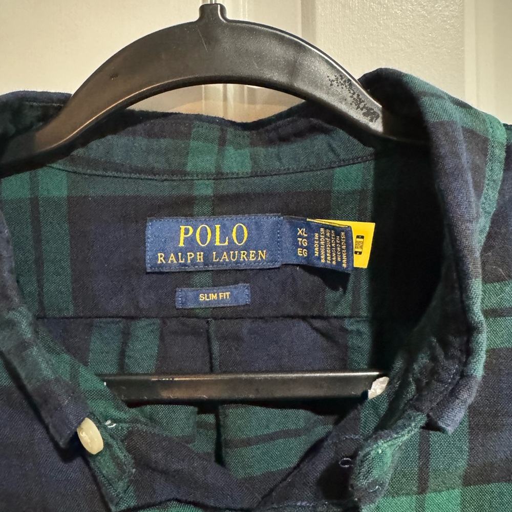 Ralph Lauren Men's Navy and Green Plaid Shirt - Picture 2 of 5